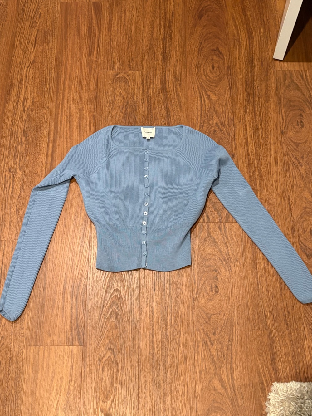 Reformation Light Blue Button-Front Ribbed Women’s Sweater
